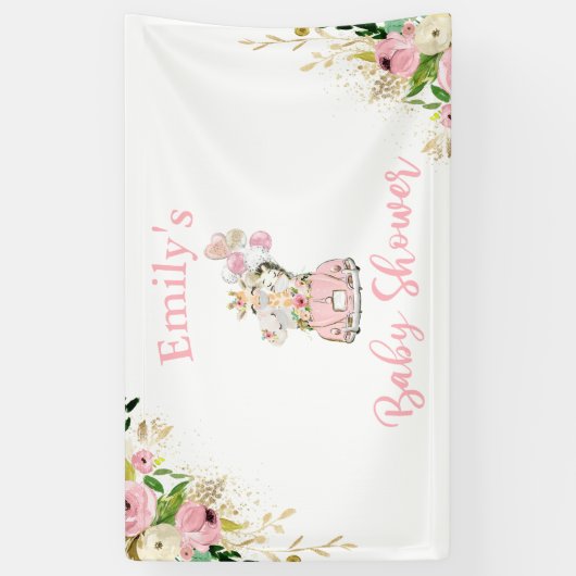 Banderoles Les Safari Floraux Roses Conduisent Par Le Baby sh (Vertical)
