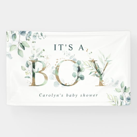 Banderoles LETTRE BOtanique D'OR Eucalyptus Baby shower (Horizontal)