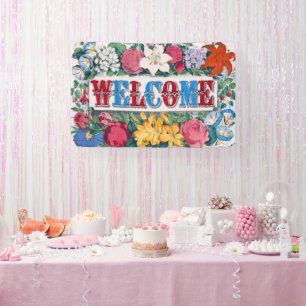 Banderoles Lettre de Bienvenue Roses Lys Fleurs de Jardin