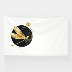 Banderoles libellule d'or en cercle noir