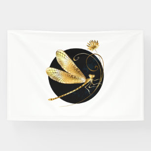 Banderoles libellule d'or en cercle noir
