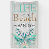 Banderoles LIFE EST UNE PLAGE blanchir Bois Turquoise Palm Fe (Vertical)