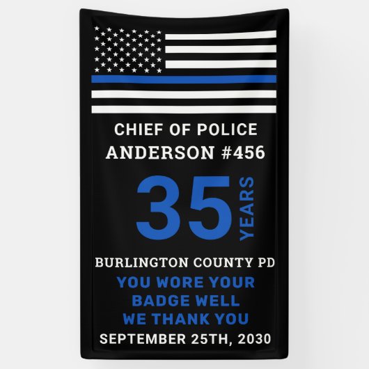 Banderoles Ligne Bleue Mince Drapeau Police Parti Retraite (Vertical)