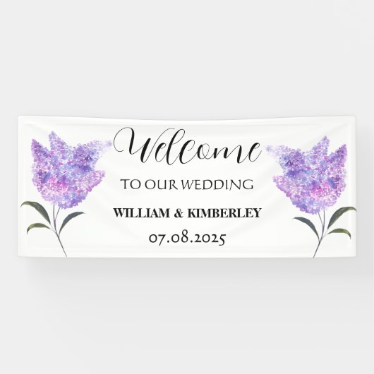 Banderoles Lilac Floral Fleurs pourpres Rustique Mariage élég (Horizontal)