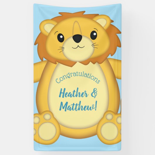 Banderoles Lion Baby shower bleu (Vertical)