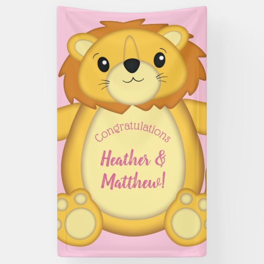 Banderoles Lion Baby shower rose (Vertical)