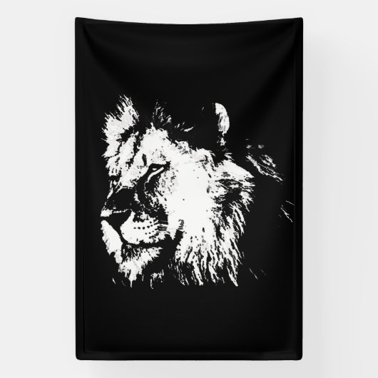 Banderoles Lion Noir Blanc - Art Pop Animal (Verticale)