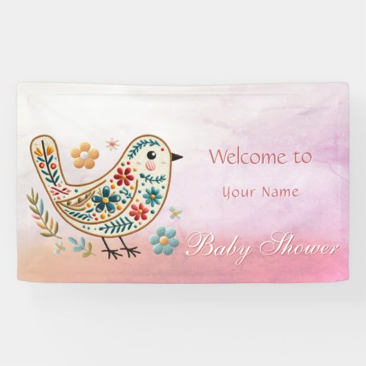 Banderoles Little Bird Floral Baby shower rose (Horizontal)