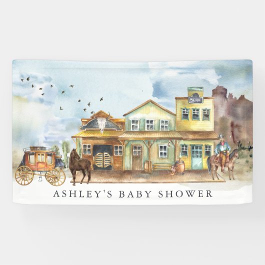 Banderoles Little Cowboy | Baby shower occidental Bienvenue (Horizontal)
