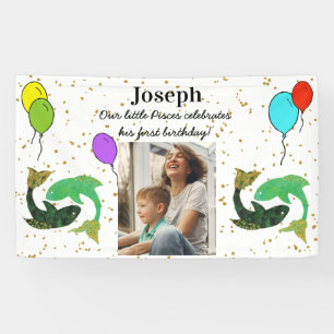 Banderoles Little Pisces 1er Anniversaire Or Flakes Ballons