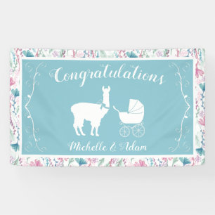 Banderoles Llama Baby shower Cute Blue Boy