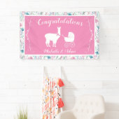 Banderoles Llama Baby shower mignonne fille rose (En situation)