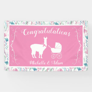 Banderoles Llama Baby shower mignonne fille rose