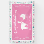 Banderoles Llama Baby shower mignonne fille rose (Vertical)