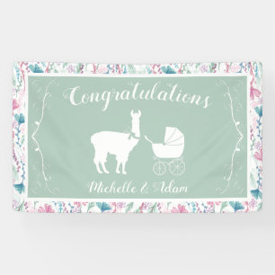 Banderoles Llama Baby shower vert mignon Hommes Neutre