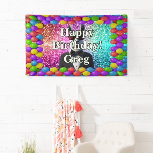 Banderoles Llama Tuxedo Personnalisé caractère anniversaire (En situation)