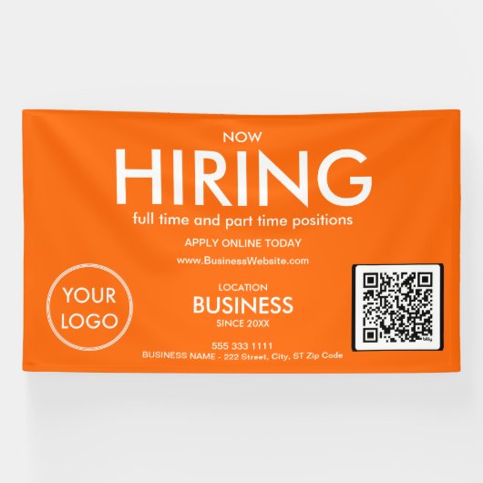 Banderoles Location de Logo Entreprise Orange Moderne Code QR (Horizontal)