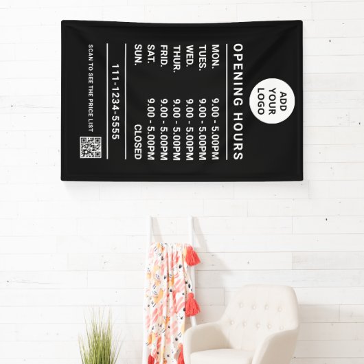 Banderoles Logo Black Business Ouverture Heures et code qr (Insitu)