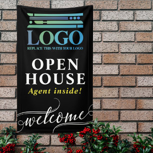 Banderoles Logo Black Open House Realtor Bienvenue