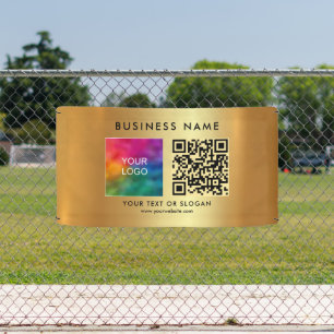 Banderoles Logo de code QR de texte personnalisé en or extéri