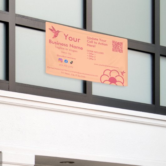 Banderoles Logo de colibri rose QR Code Peach Fuss Business (Bâtiment extérieur)