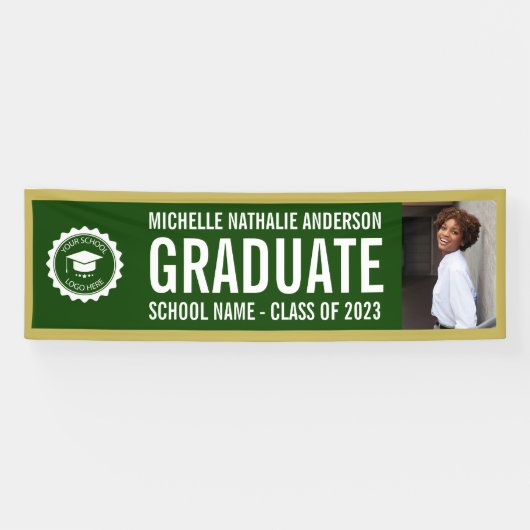 Banderoles Logo de l'école Graduation Photo Green Gold Banniè (Horizontal)
