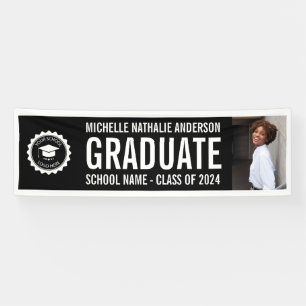 Banderoles Logo de l'école Graduation Photo Party Black White