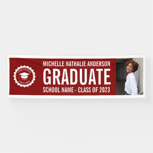 Banderoles Logo de l'école Graduation Photo Party Maroon Whit (Horizontal)