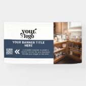 Banderoles Logo d'entreprise Marine Blue Modern QR Code Photo (Horizontal)