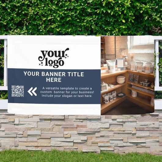 Banderoles Logo d'entreprise Marine Blue Modern QR Code Photo