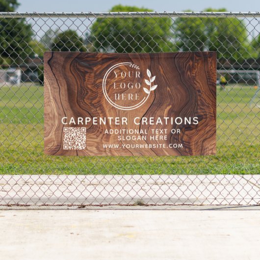 Banderoles Logo design moderne en bois de charpenterie Code Q (En situation)