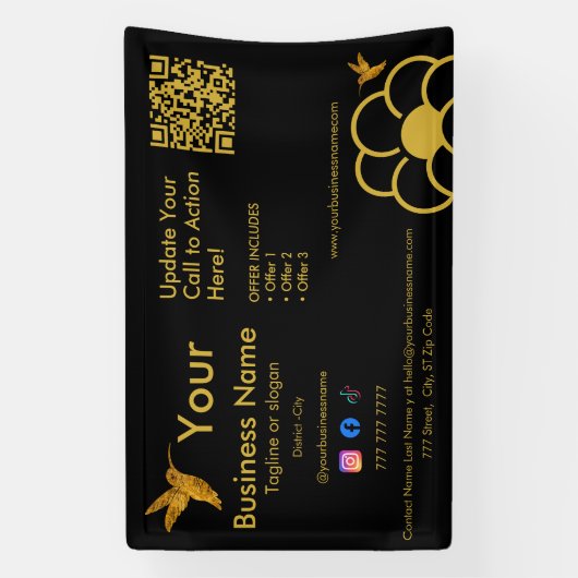 Banderoles Logo Golden Hummingbird QR Code Black Business (Verticale)