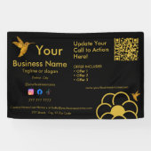 Banderoles Logo Golden Hummingbird QR Code Black Business (Horizontal)