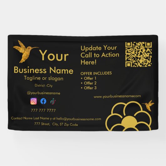 Banderoles Logo Golden Hummingbird QR Code Black Business (Horizontal)
