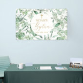 Banderoles Lona Baptism Eucalyptus leaves greenery Banner (Salon professionnel)