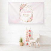 Banderoles Lona Geometric Pink Floral Baptism Backdrop (Insitu)