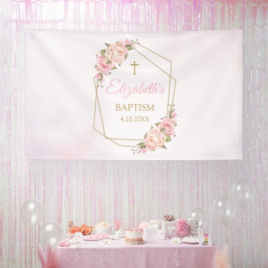 Banderoles Lona Geometric Pink Floral Baptism Backdrop (Fête)