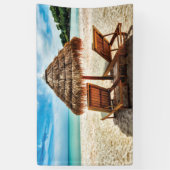 Banderoles Lounge on beach throw pillow (Vertical)