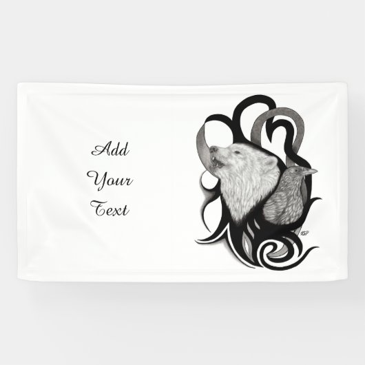 Banderoles Loup blanc avec art tribal coréen (Horizontal)