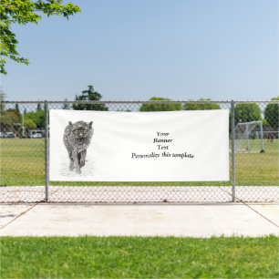 Banderoles Loup noir en colère dans la neige, hiver sauvage