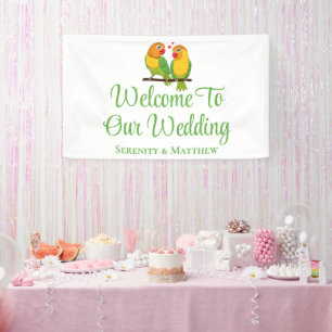 Banderoles Lovebirds Vert Jaune Inséparables Mariages Bienven