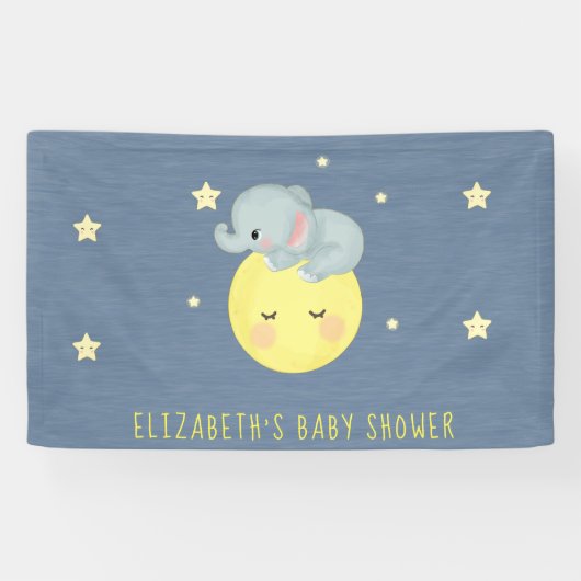 Banderoles Lune et étoiles Eléphant adorable Baby Boy Douche (Horizontal)