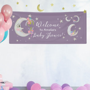Banderoles Lune Stars Fleurs Lavande Baby shower Bienvenue
