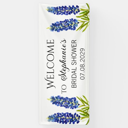 Banderoles Lupins Fleurs Bleues Réception de Mariage Rustique (Vertical)