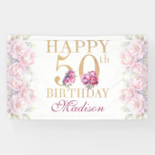 Banderoles Luxe 50e anniversaire Peonies Pink Gold Parties sc (Horizontal)