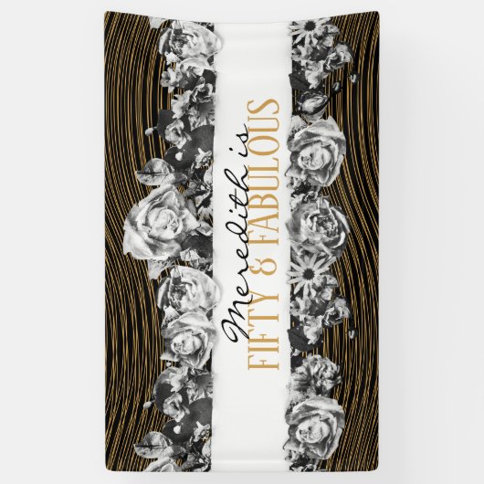 Banderoles Luxe noir et or personnalisé 50 et fabuleux (Vertical)