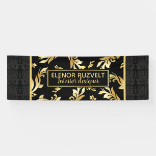 Banderoles Luxe noir or floral élégant design damassé