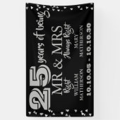 Banderoles M. Mme Right Fun 25e anniversaire Coeurs d'argent (Vertical)