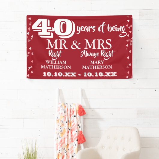 Banderoles M. Mme Right Fun 40e anniversaire Ruby Hearts (En situation)