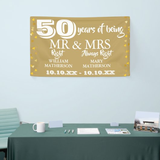 Banderoles M. Mme Right Fun 50e anniversaire Coeurs d'or (Salon professionnel)
